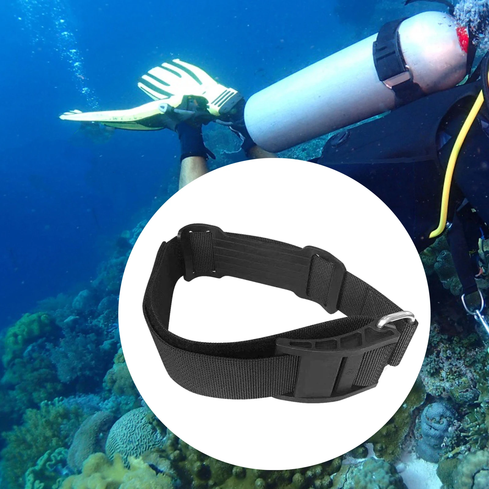 Scuba Diving Tank Band Strap Black Heavy Duty Premium Non Slip Webbing Belt Bottle Strap for Water Sports Freediving