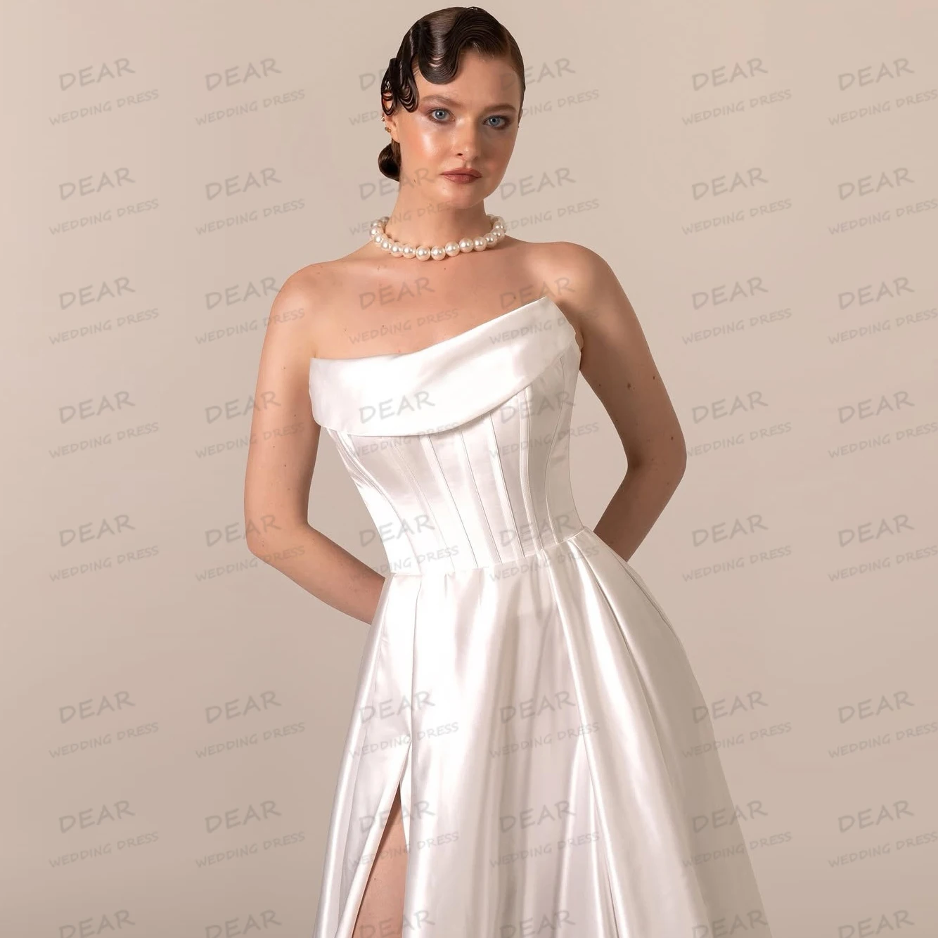 Robes De mariée simples et Sexy, col bateau, ligne A, fente latérale, sans manches, traîne De balayage, robes De mariée personnalisées