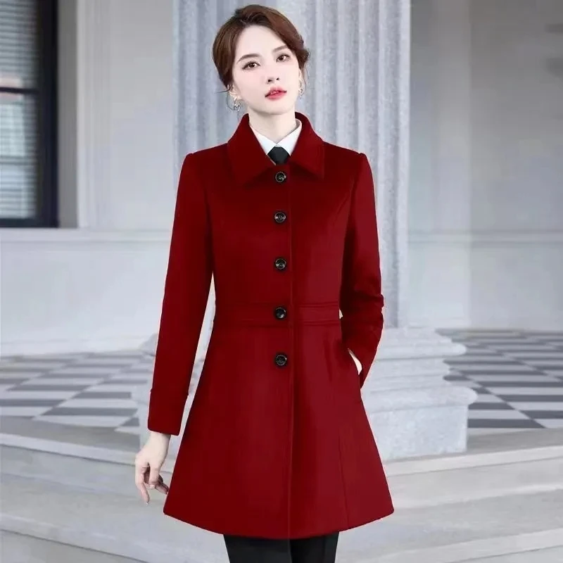 

Woolen Women's Jacket 2023Autumn Winter New Temperament Fashion Slim Woolen Female Coat Mid Long Thick Warm Ladies Overcoat Tops