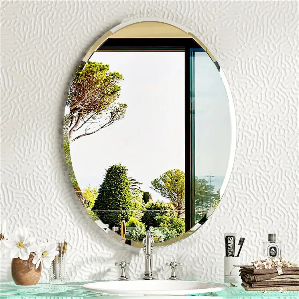 

50/60 Length Oval Frameless Bathroom Mirror with Beveled Edge High Definition Vanity Mirror for Living Room Entryway