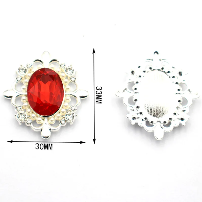 Fashion 10pcs/batch 30*33mm Oval Alloy Pearl Rhinestone Buttons, DIY Handmade Clothing Wedding Decoration Accessories