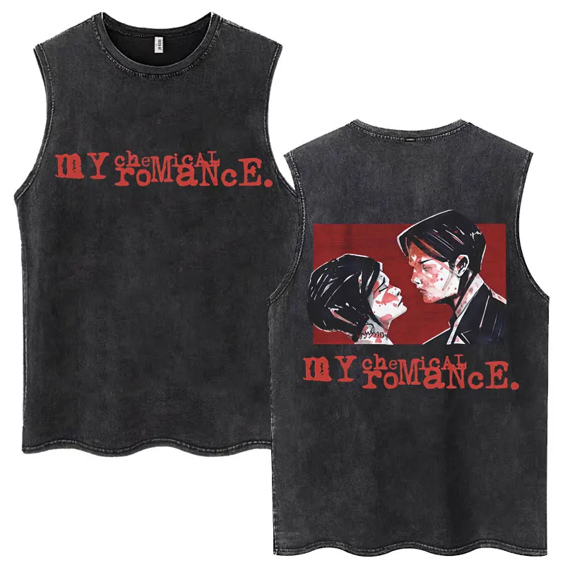My Chemical Romance Band Washed Tank Tops Three Cheers for Sweet Revenge Retro T-shirt Men Women Loose Cotton Sleeveless T Shirt