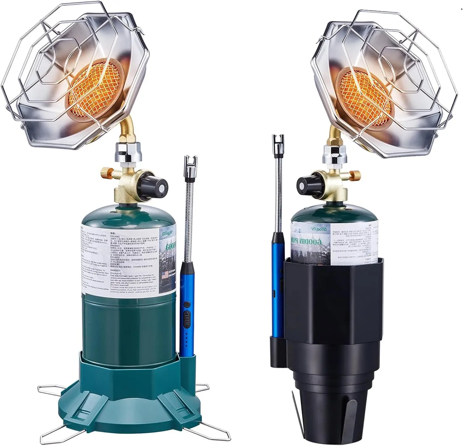 

Портативный пропановый обогреватель 6200 BTU с подставкой для кружки и основанием - беспроводной, для палатки, гаража, рыбалки