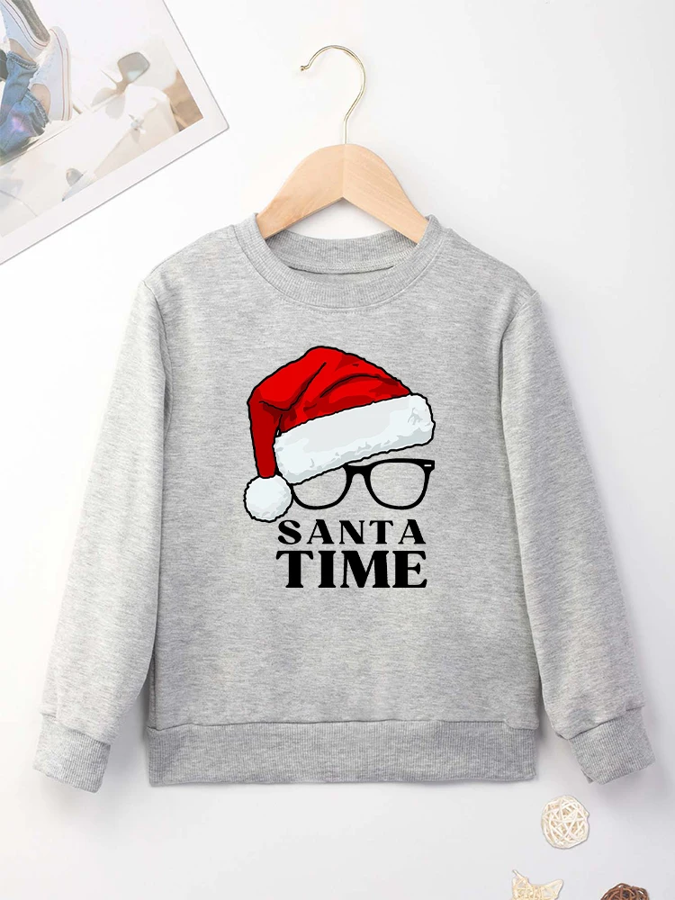 Santa Time Funny Christmas Kids Clothes Red Festival Sweatshirt Boy Girl Home Xmas Party Tops Cozy Soft Children Hoodies 2023