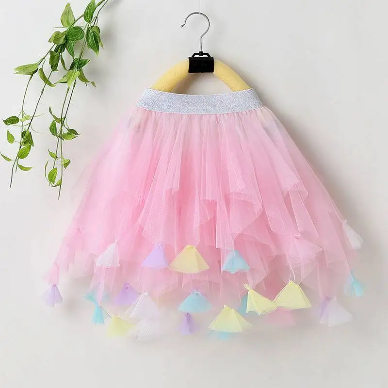 2-12Yrs Rainbow Girls Skirts Baby Girl Colorful Irregular Skirt Bottomst Long Skirt Fashion Color Strip Princess Dance Tutu 2022