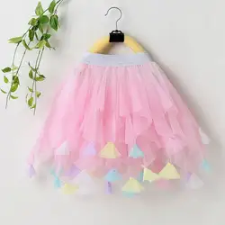 2-12Yrs Rainbow Girls Bottomst Long Skirt Baby Girl Colorful Irregular Skirt Fashion Color Striped Princess Dance Tutu Tassels