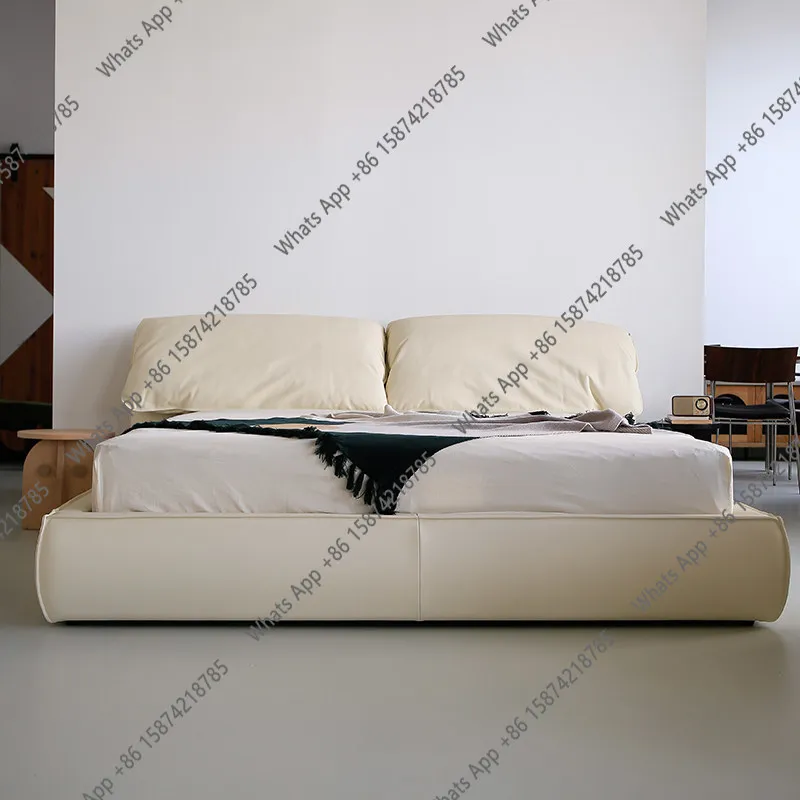 B Italian Minimalist Elephant Ear Leather Bed, Master Bedroom, Large Bed, Wedding Bed, Upholstered Backrest Wedding High