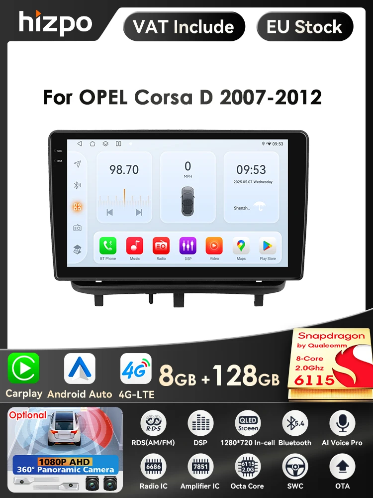 Carplay 4G 2Din Android 14 Autoradio voor Opel Corsa D 2007-2012 Hatchback Van Multimedia Video GPS DSP AI Intelligente Speler RDS - afbeelding 2