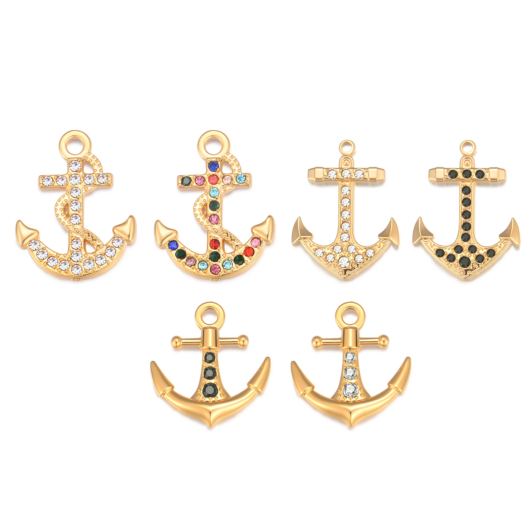 3Pcs Trendy Ocean Sea River Boat Anchor Charm Pendant Crystal Stainless Steel Jewelry Findings Accessories Supplies