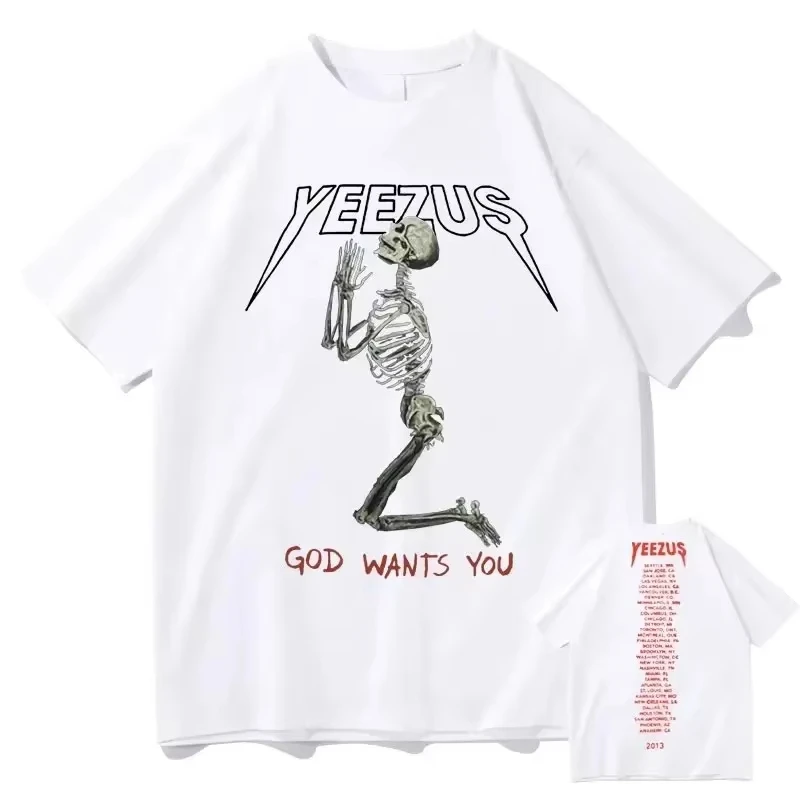 New God Wants You Kanye West Double Sided Print Tshirt Streetwear Skull Graphic 2026 New T-shirts Men  Hip-Hop TShirt Man