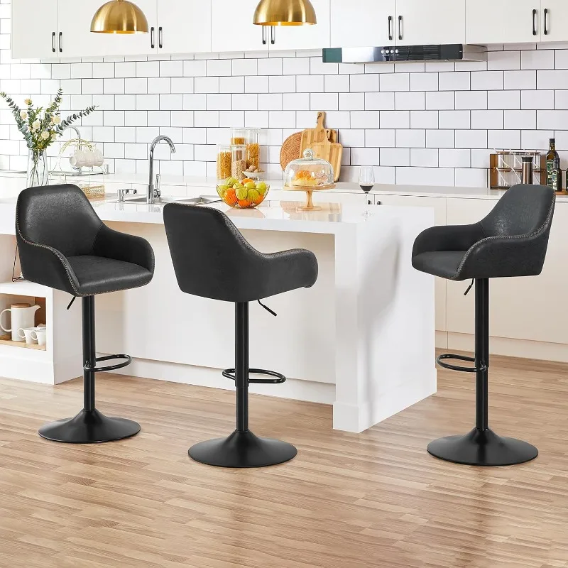 Bar Stools Set of 4, PU Leather Swivel Counter Height Barstools, Adjustable Bar Chairs with Backrest and Footrest