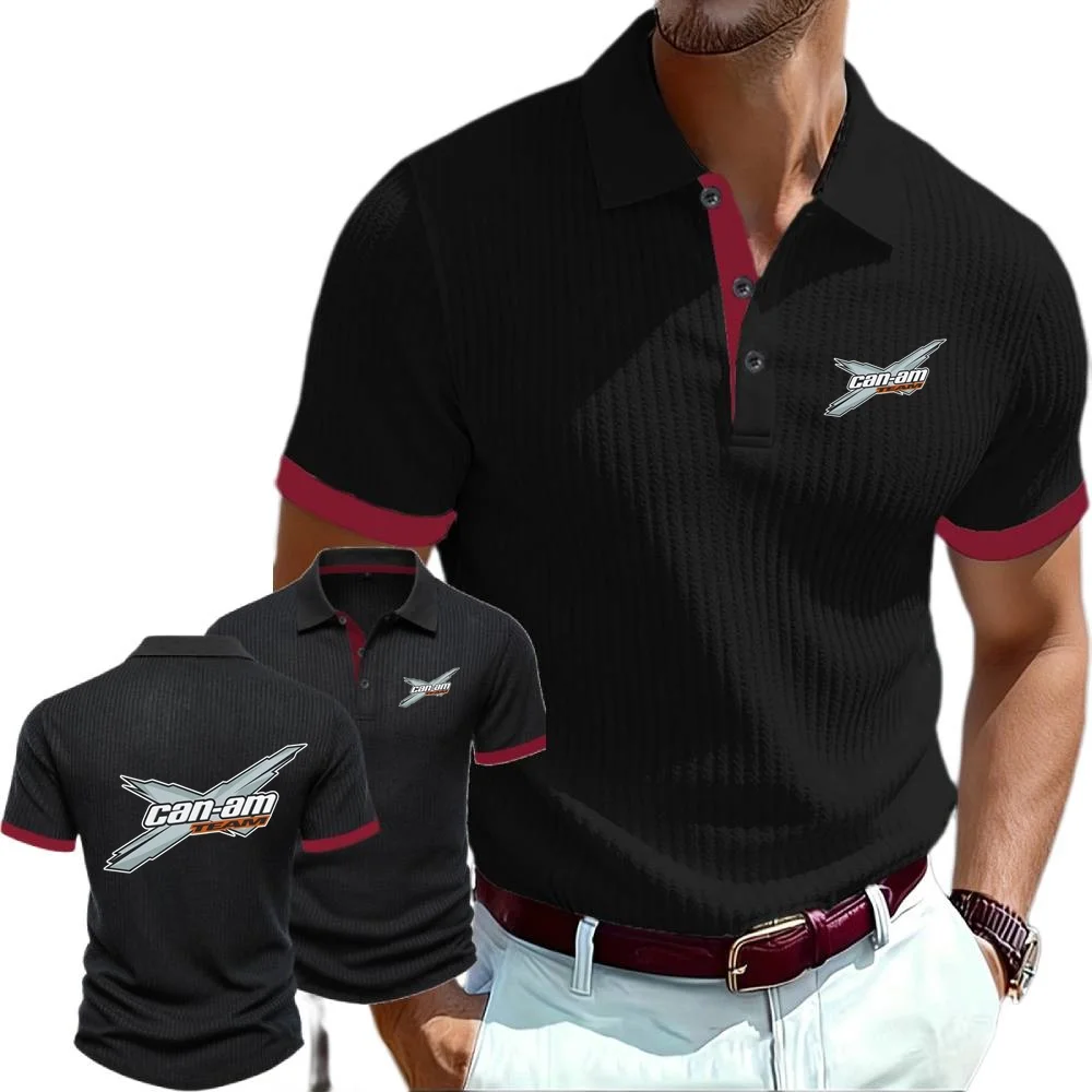 Men's Lapel Knitted Polo Shirts Men European Style Fashion Stripe T-shirt Can Am Off Road Brp Atv Commander Utv Outlander Youth