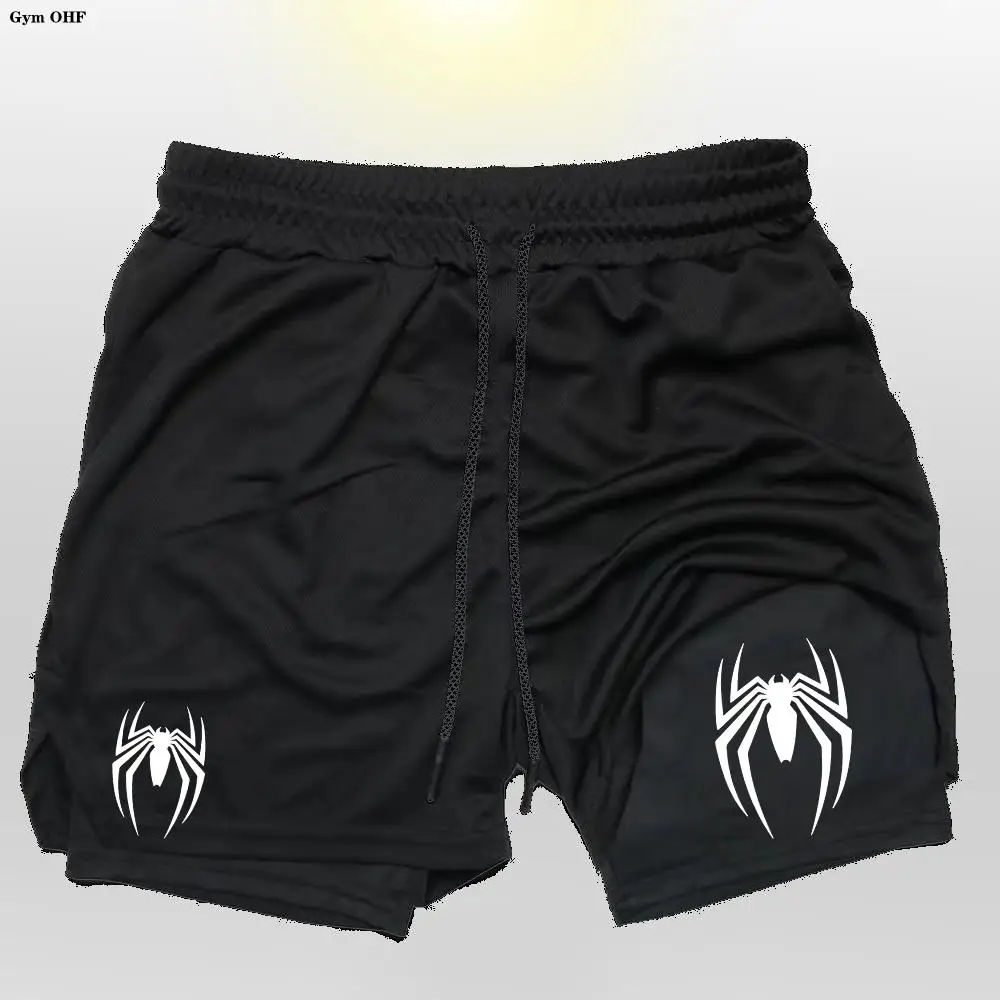 2099 Spider Sport Shorts Men Sportswear Double-Deck Running Shorts 2 In 1 Beach Bottoms Summer Gym Fitness Training Short Pants