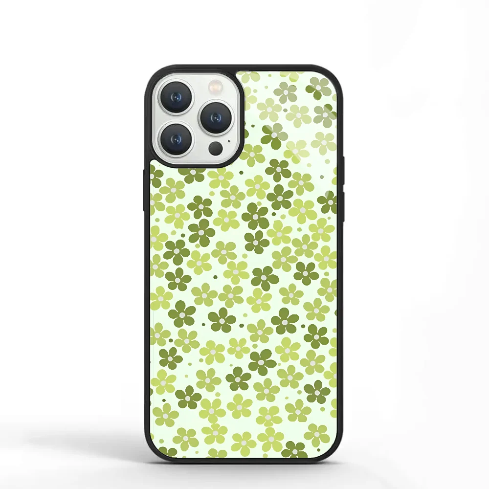 

Green Flowers Phone Case For IPhone 11 12 13 14 15 Plus Pro Max Mirror Acrylic PC TPU Cover