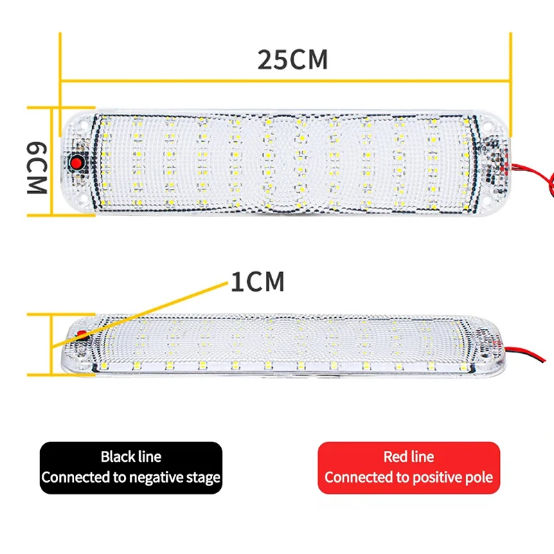 12V-80V High Brightness LED Panel Light Bar 72LED Car Interior Ceiling Dome Light With Switch For RV Trailer Boat Cargo Camper