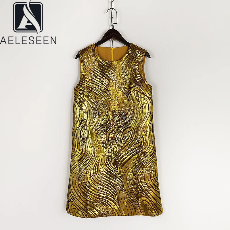 

AELESEEN Summer Casual Jacquard Mini Dress Women Sleeveless Luxury Beading Diamonds A-Line Casual Tank Vestidos Party Female
