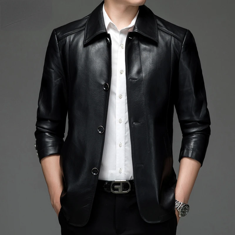 Genuine Leather Coat Men's Spring Autumn Winter Leather Jackets for Men Lapel Single Breasted Jacket Loose Casual Coats Jaqueta