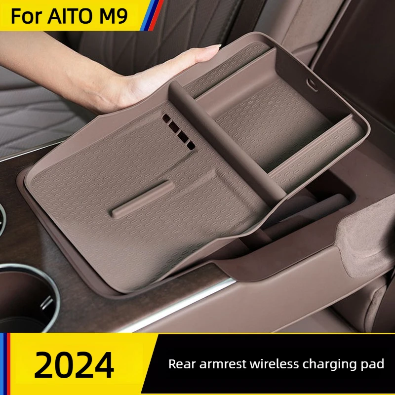 For AITO M9 5 Seats 2024 Car Silicone Wireless Charging Pad for Rear Armrest Rear Armrest Cup Cover Interior Modify Accessories