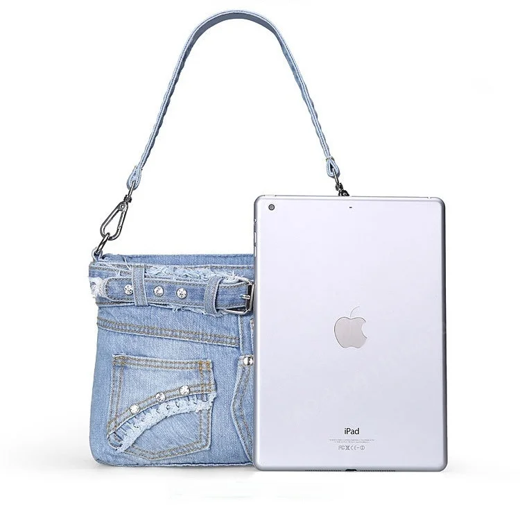 Yao Dong Borsa a tracolla da donna in denim lavato alla moda Jeans Pantaloni Look Borsa a tracolla Messenger Piccola borsa tote