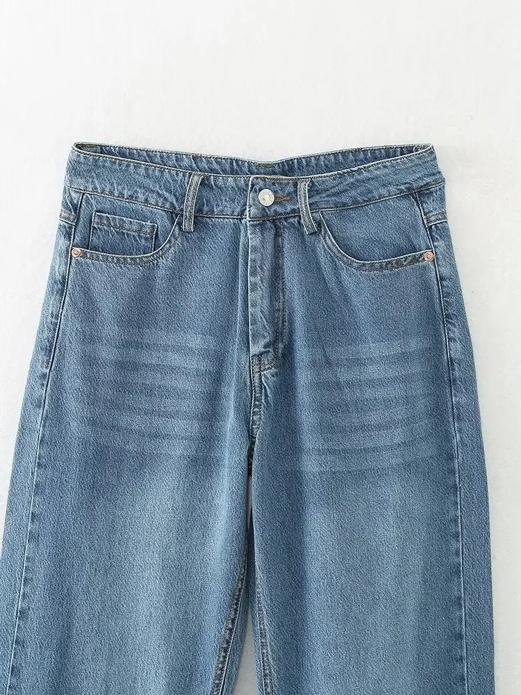 Withered High Waist Vintage Mommy Jeans Washed Light Blue Straight Leg Jeans Loose Casual Denim Pants Women