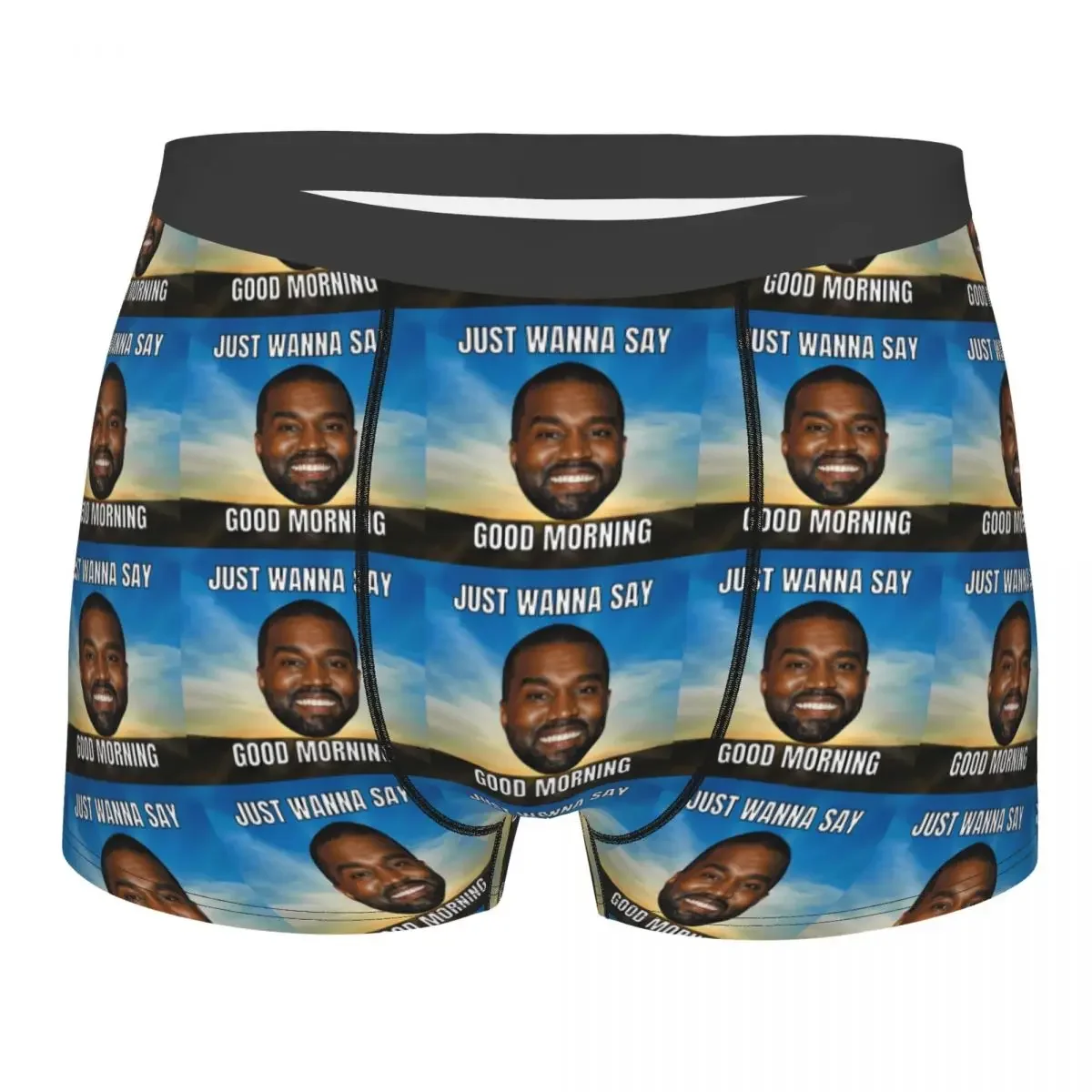 Sexy Male Fashion Funny Kanye West Good Morning Meme Underwear Boxer Briefs Men Stretch Shorts Panties Underpants