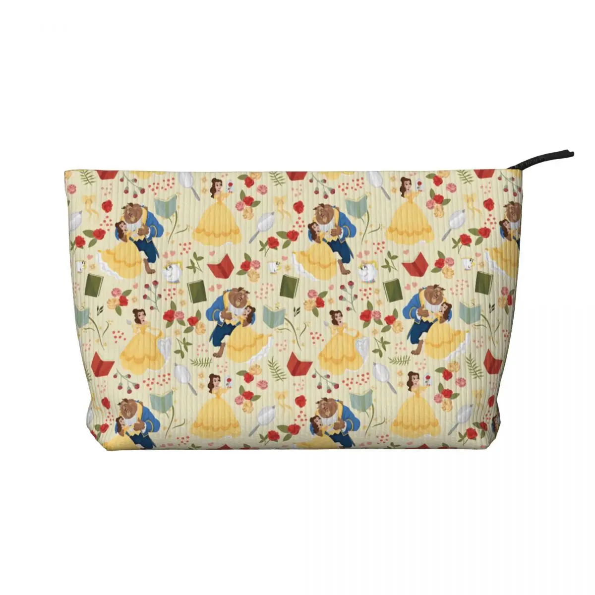 A bela dos desenhos animados e a fera viagem saco de higiene feminina veludo anime bonito organizador de maquiagem cosmética armazenamento de beleza dopp kit
