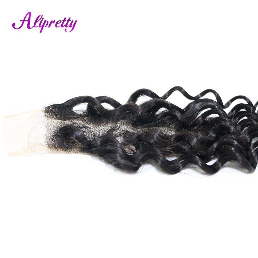 Alipretty Closure 2x6 Deep Wave 2x6 HD Lace Closure Human Hair Kim K Closure Only Deep Curly Human Hair 2x6 closure and bundles