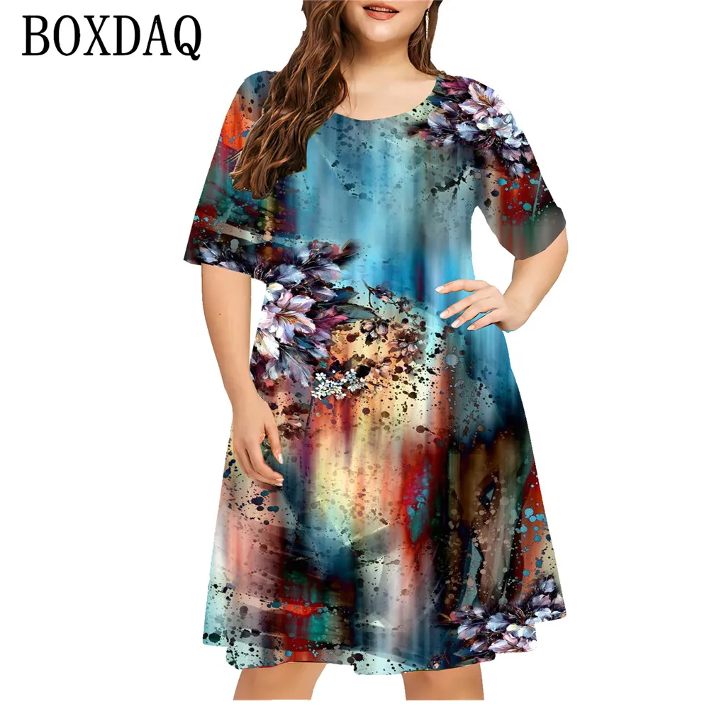 2024 New Summer Dresses Gradient Striped Women Loose Dress Plus Size Casual Short Sleeve Fashion Pullover Ladies Clothes 8XL 9XL