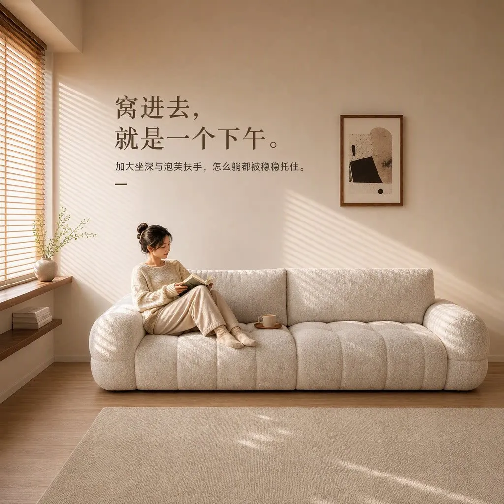 French cream-style fabric sofa, cream puff sofa, detachable washable, adjustable backrest, velvet sofa