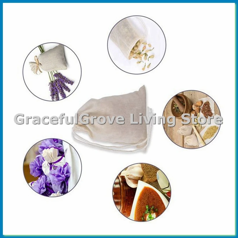 50 Pieces Drawstring Cotton Bags Muslin Bags,Tea Brew Bags (4 x 3 Inches)-ABFB