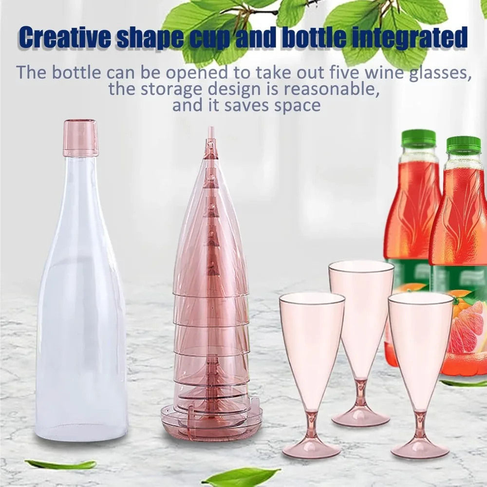 New Plastic Foldable Champagne Wine Glasses Set Reusable Wine Glasses with Storage Bottle Suitable for Outdoor Camping Travel