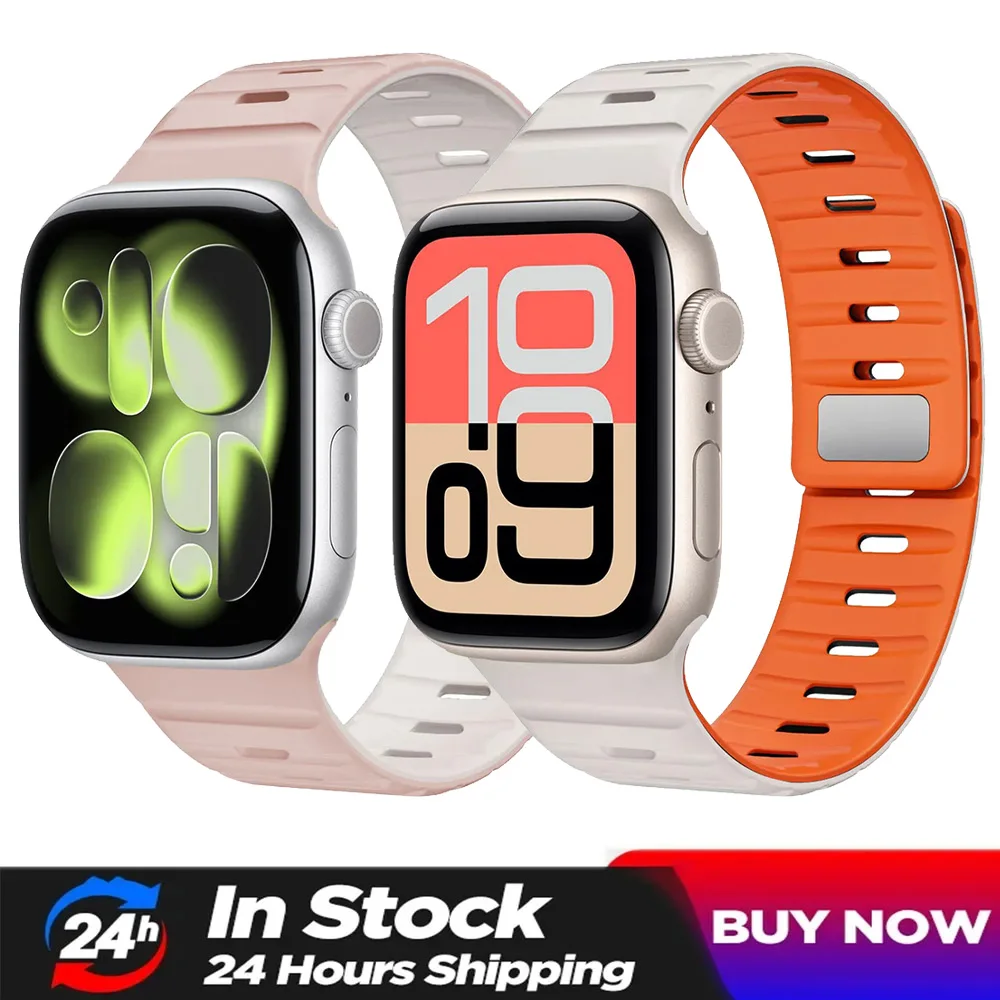 

Силиконовый ремешок Wave для Apple Watch 11 10 46 мм 42 мм Ultra 3/2/1 49 мм Магнитный ремешок для iWatch 9 8 7 45 мм 41 мм 6 5 SE3 44 мм 40 мм