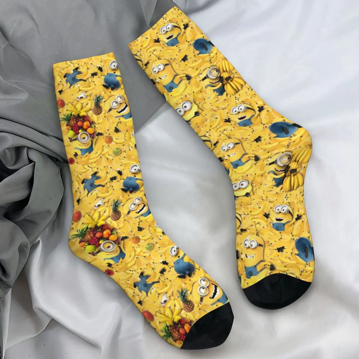 Cute Cartoon Yellow Minions-Big Eyes Socks Spring Stockings Vintage Adults Men Soft Socks Running Sports Non Skid Socks