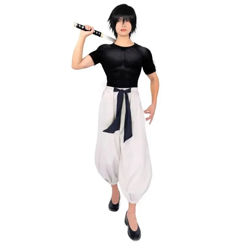 

WENAM Toji Fushiguro Косплей Костюм Аниме Костюм с короткими рукавами Мужской размер США Gojo Satoru Одежда Черный эластичный топ Мешковатые брюки