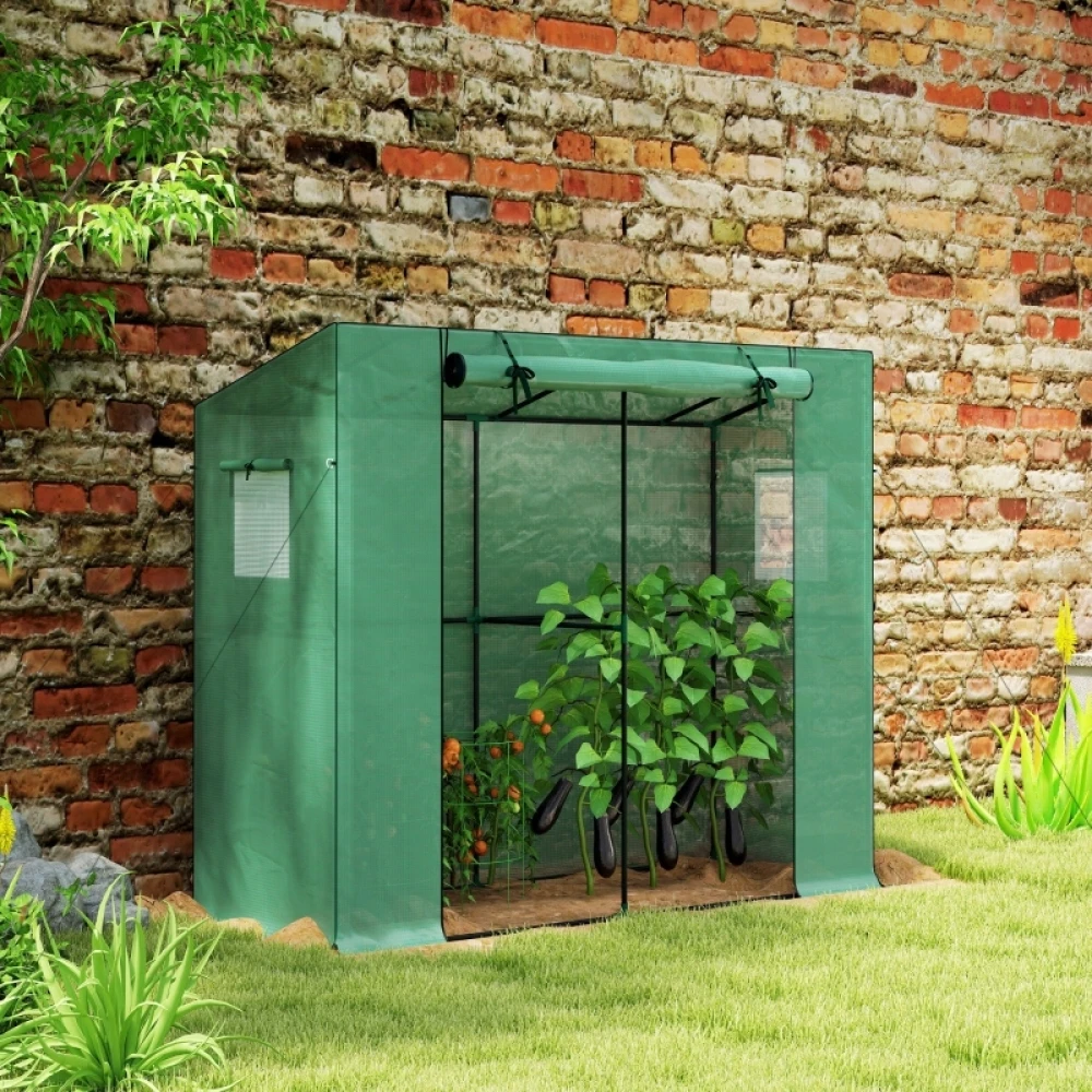 Anlehn-Gewächshaus 200x76x170cm mit Rolltür, Netzfenstern und UV-Schutz für Gartenpflanzenzucht