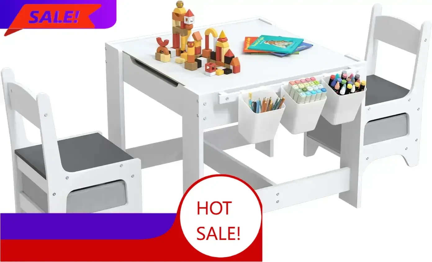 

Bestseller[Free Shipping!]Wood Kids Sensory Table and Chair Set, 3 in 1 Children's Sensory Table for Toddlers 1-3, Children Acti