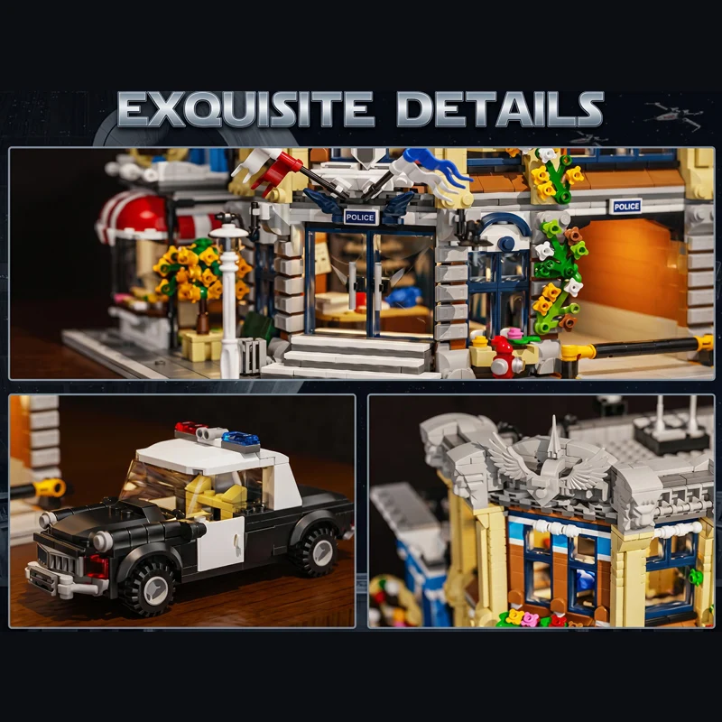 Town Police Station with 6 Figures Modular Buildings Blocks City Center Street View Apartment Store Architecture Brick Model Kit Toy Adults DIY Gift 3111PCS
