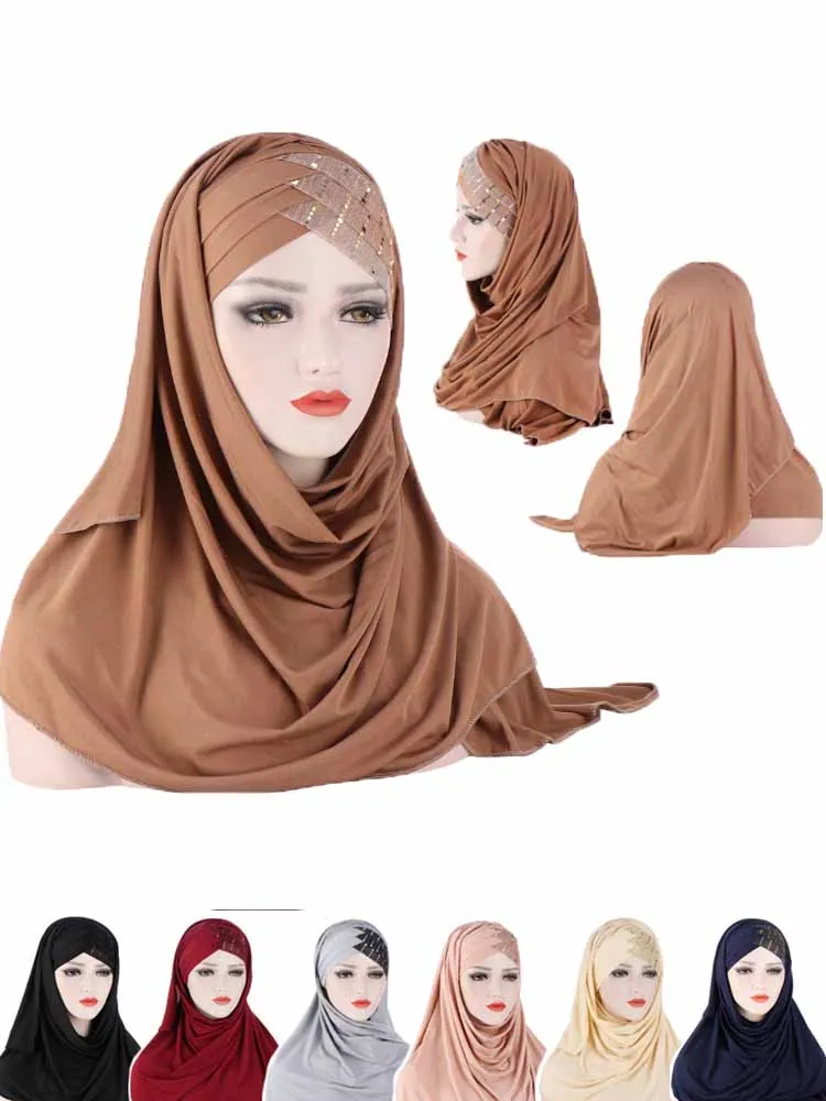 Milch Seide Muslimischen Cap Plain Islamischen Schal Kopf Wraps Stirnband Underscarf Turban Hüte Malaysia Baotou Kappen Pailletten Haar Wrap Schal