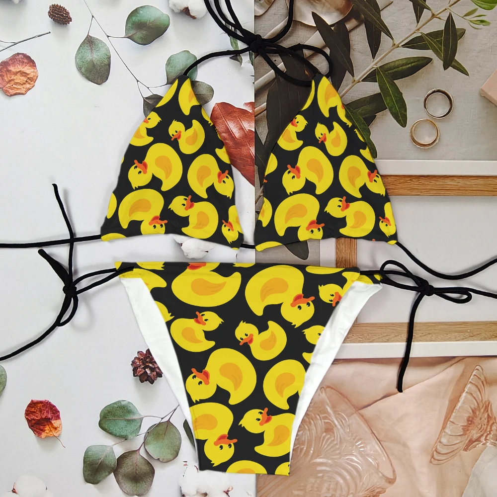 

Hot-selling fashion yellow bikini set 3d printed cartoon duckling blue purple pattern swimsuit swimming surfing with chest pad