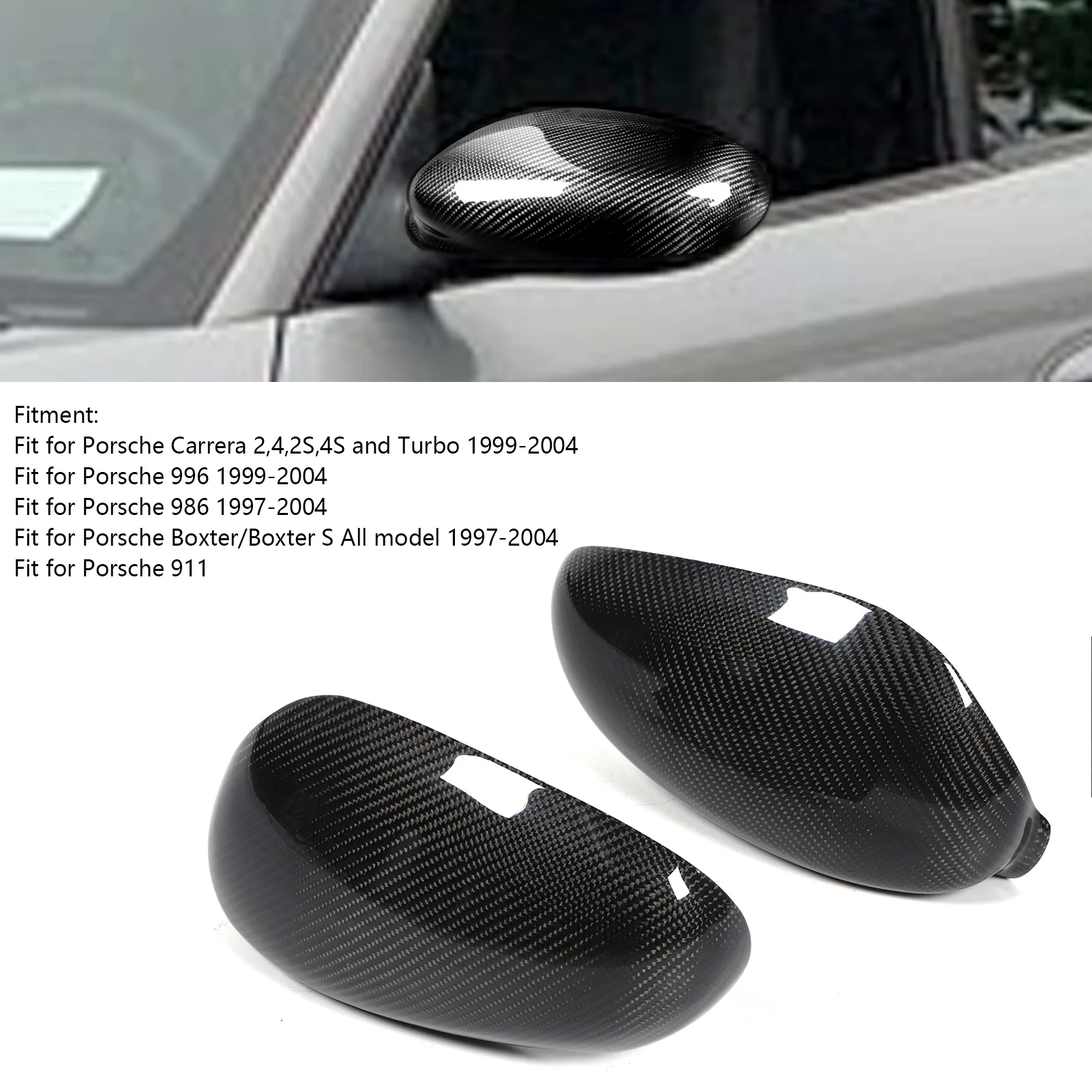 

For Porsche Carrera/Boxster/Cayman/996/911/986 Wing Mirror Housing Cover Cap Carbon Fiber Trim