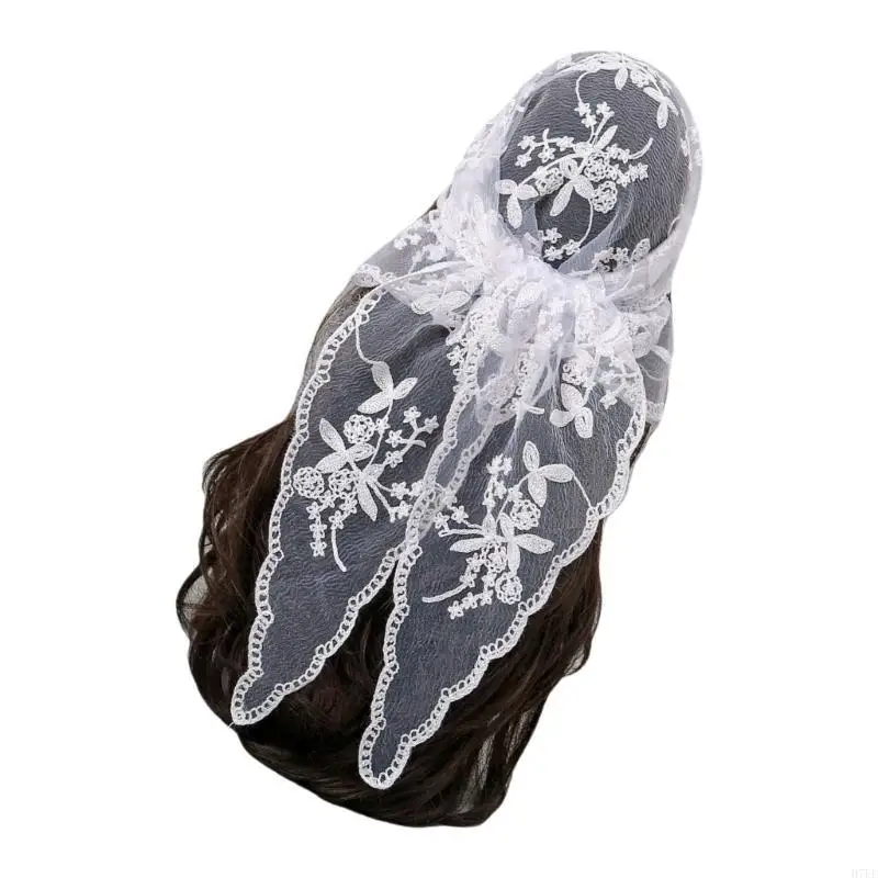 

Lace Head Scarf Embroidered Lace Triangle Scarf Elegant Scarf Shawl for Women H7EF
