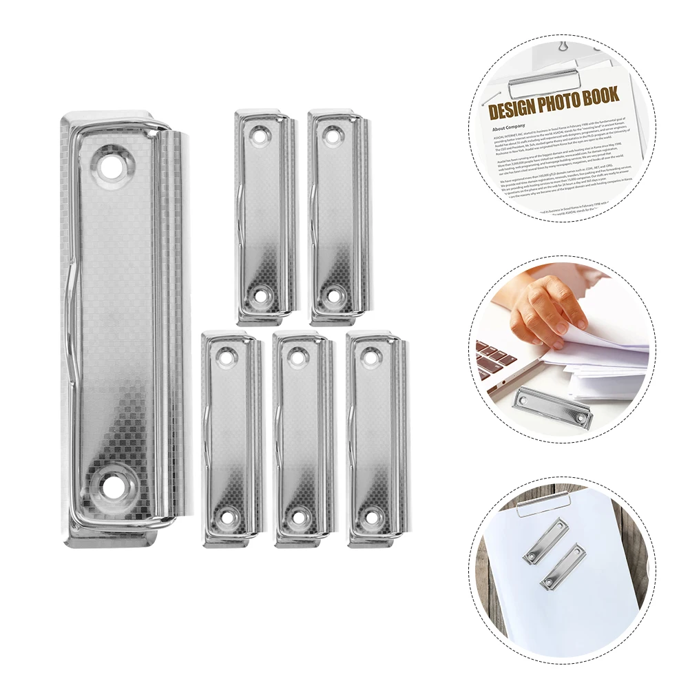 

6 Pcs Metal Plate Clip Mounting Clips Major for Crafts Mountable Clipboard Silver Clipboards Office