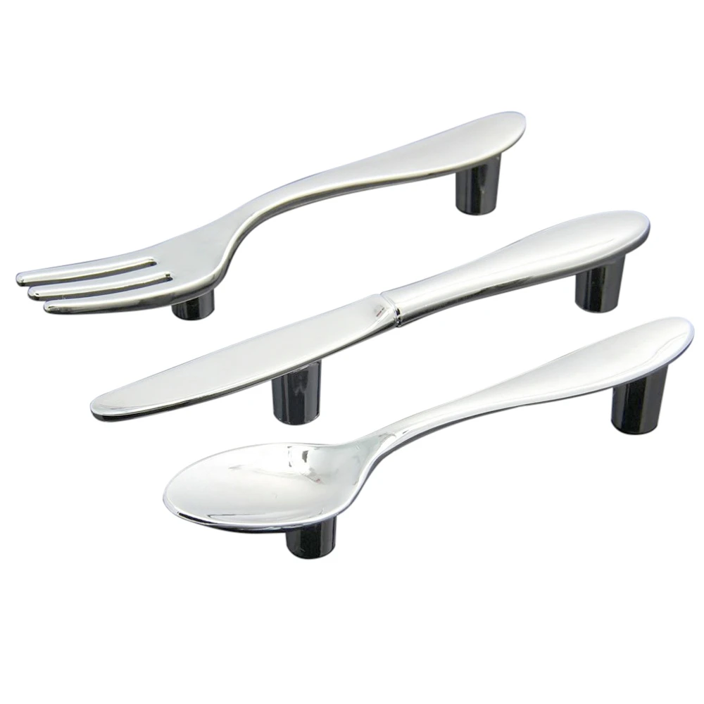 A74E-3 Pcs Silver Kitchen Cabinet Drawer Pull Handles Knobs (Knife Fork Spoon)
