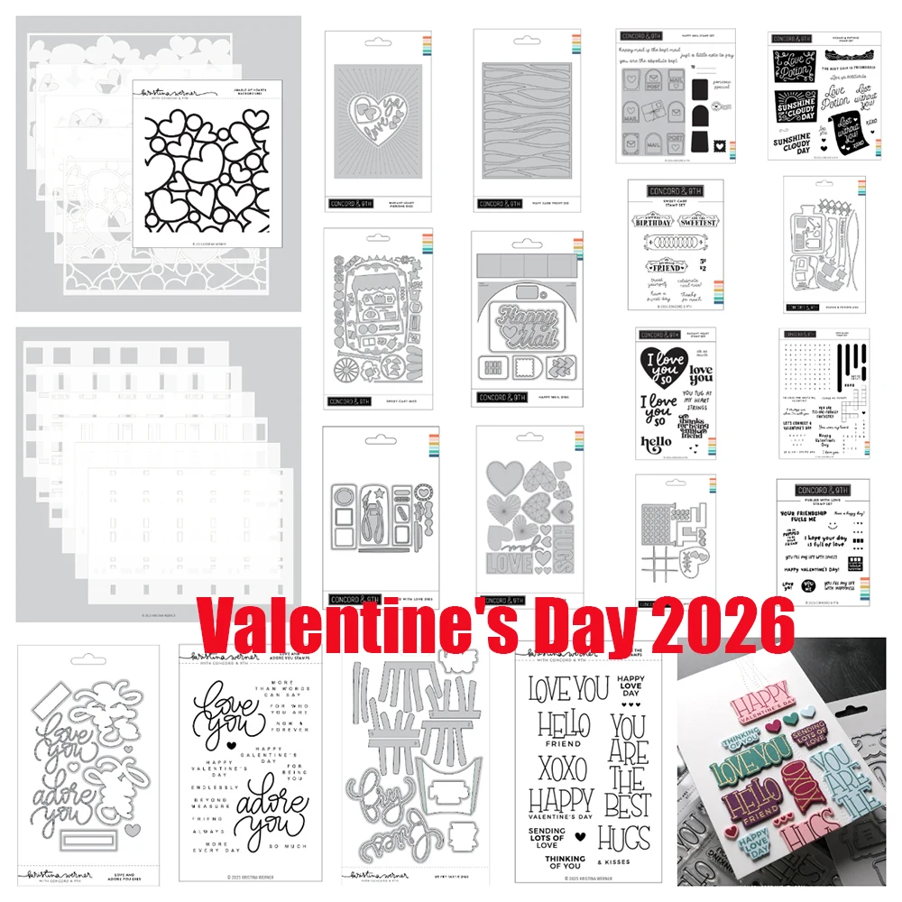 

Металлические вырубные штампы и трафареты Love and Adore You Sweet-Cart Concord&9th для скрапбукинга, открыток и декора ко Дню святого Валентина 2026