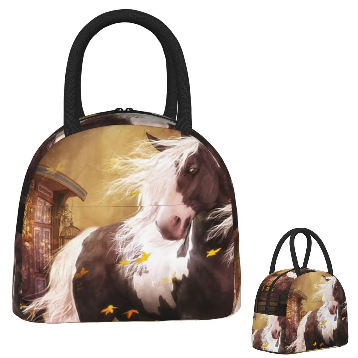 

Brown Horse Herd Running Galloping Animal Lovers Humor Lunch Bags Insulated Bento Box Lunch Tote Picnic Bags Thermal Bag