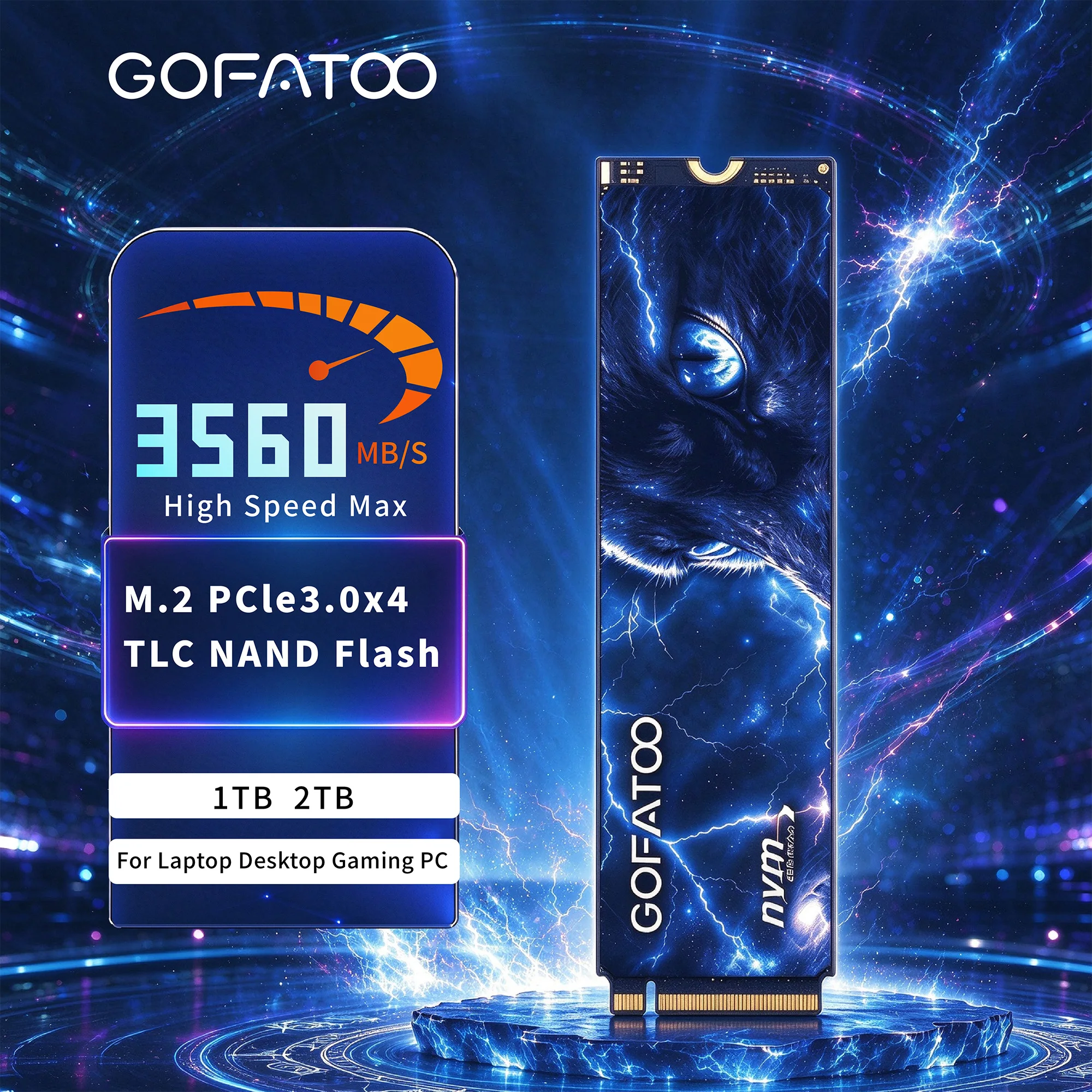 GOFATOO NVMe M.2 2280 SSD PCIe3.0×4 Internal Solid State Drive 2TB 1TB 512GB 256GB 3560MB/s High Speed for Laptop Desktop Gaming