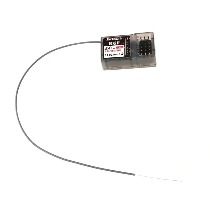 Radiolink R6F 6-kanaals 2,4 GHz ontvanger voor RC auto en boot radiozender afstandsbediening compatibel met RC6GS V2 RC4GS V