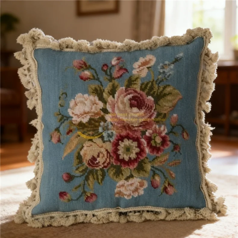 

Шерстяной чехол для подушки с 3D-вышивкой — классические узоры цветов и птиц, вставка не входит в комплект