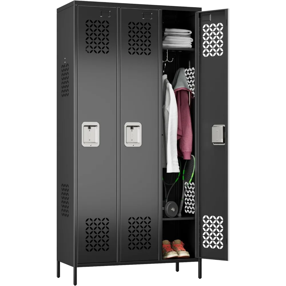 Tingkatkan Loker Logam untuk Kamar Tidur Gym Kantor Sekolah, Lemari Loker Penyimpanan Baja 3 Pintu untuk Karyawan, Loker Penyimpanan Industri