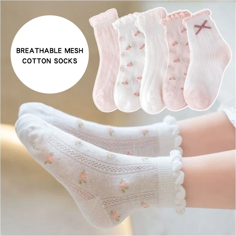Summer  Kids Mesh Girls Lace Socks Ultra Thin Breathable Soft Lightweight Sweet Cute Anti-Foot Odor Ankle Socks for child Girls